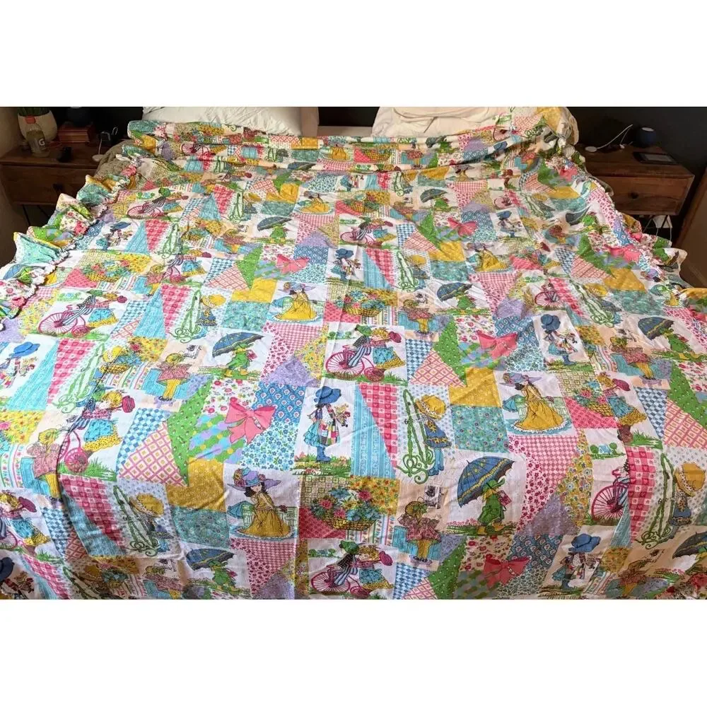 Holly Hobbie Vintage Twin Flat Bedspread Top Sheet 70s Cottagecore Bedding